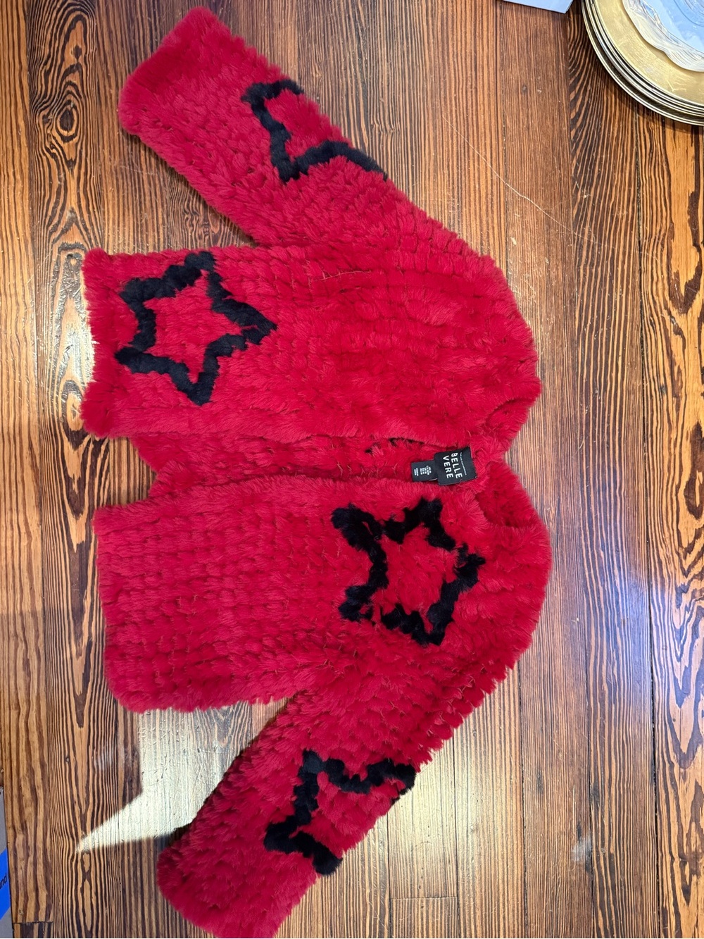 Belle Veré Red Faux-Fur Star Accent Jacket